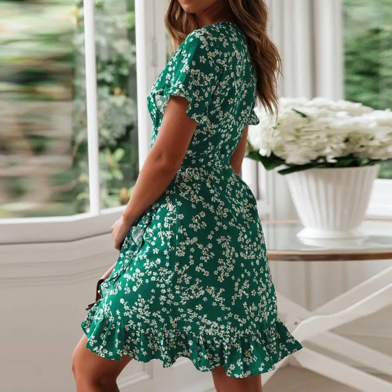 Women Dresses Sexy V Neck Floral Print