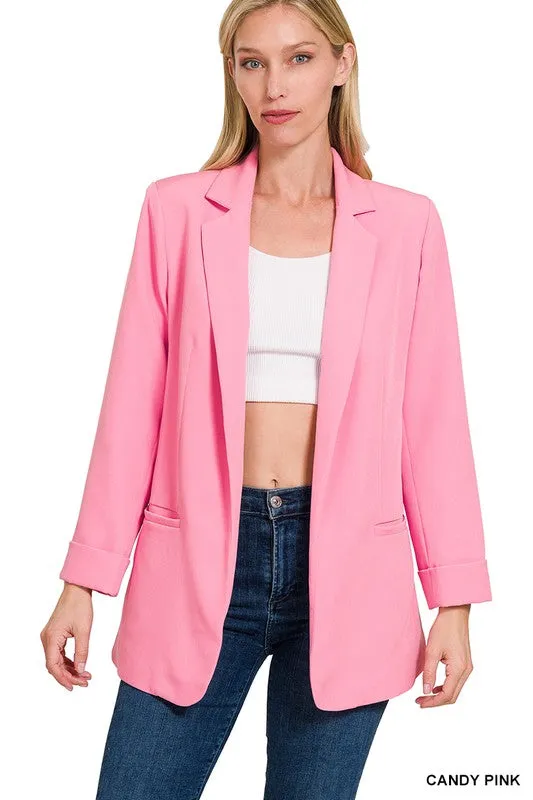 Woven Long Sleeve Open Front Classic Blazer