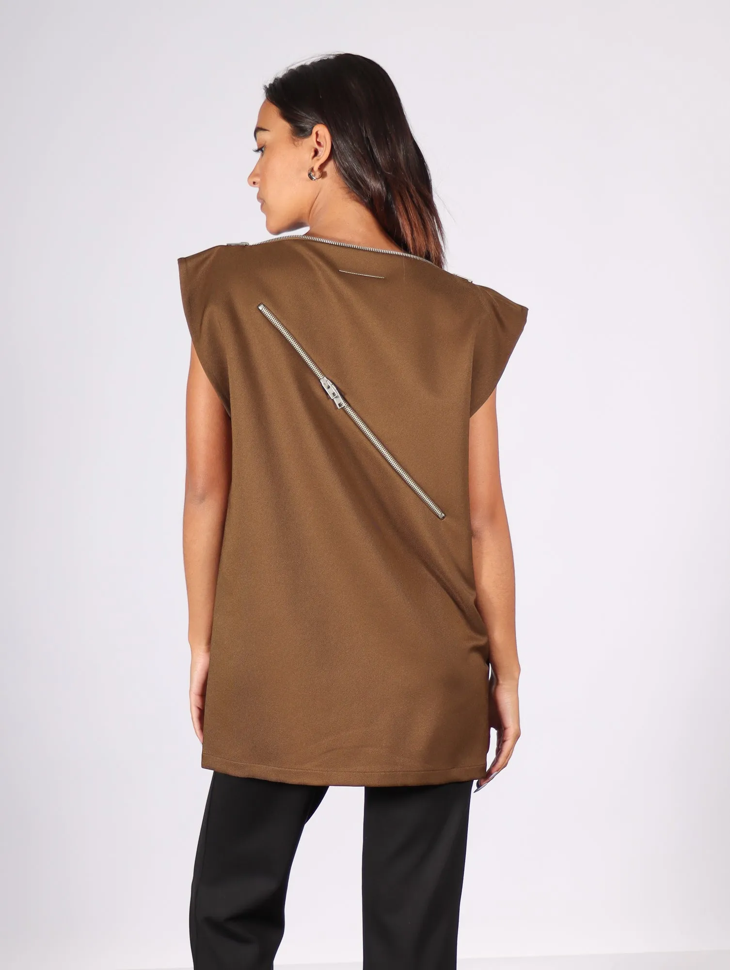 Zipper Top in Khaki by MM6 Maison Margiela