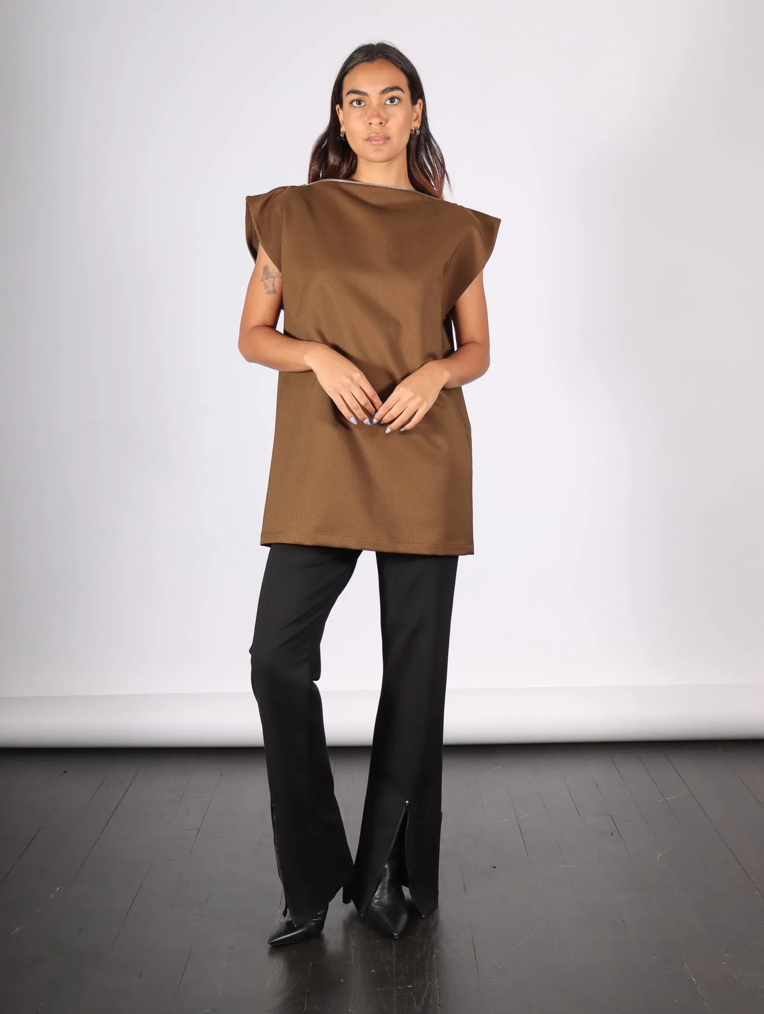 Zipper Top in Khaki by MM6 Maison Margiela