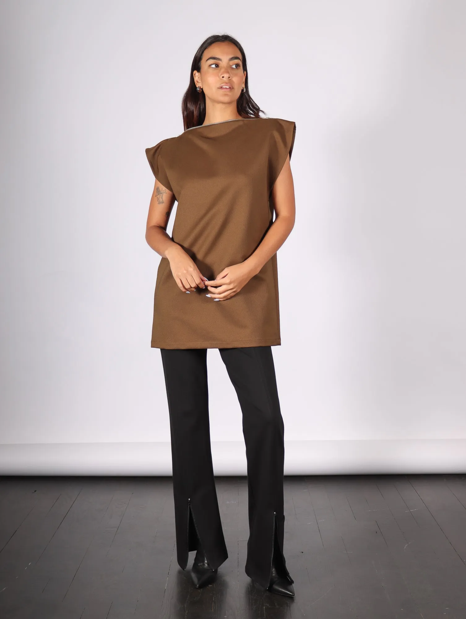 Zipper Top in Khaki by MM6 Maison Margiela