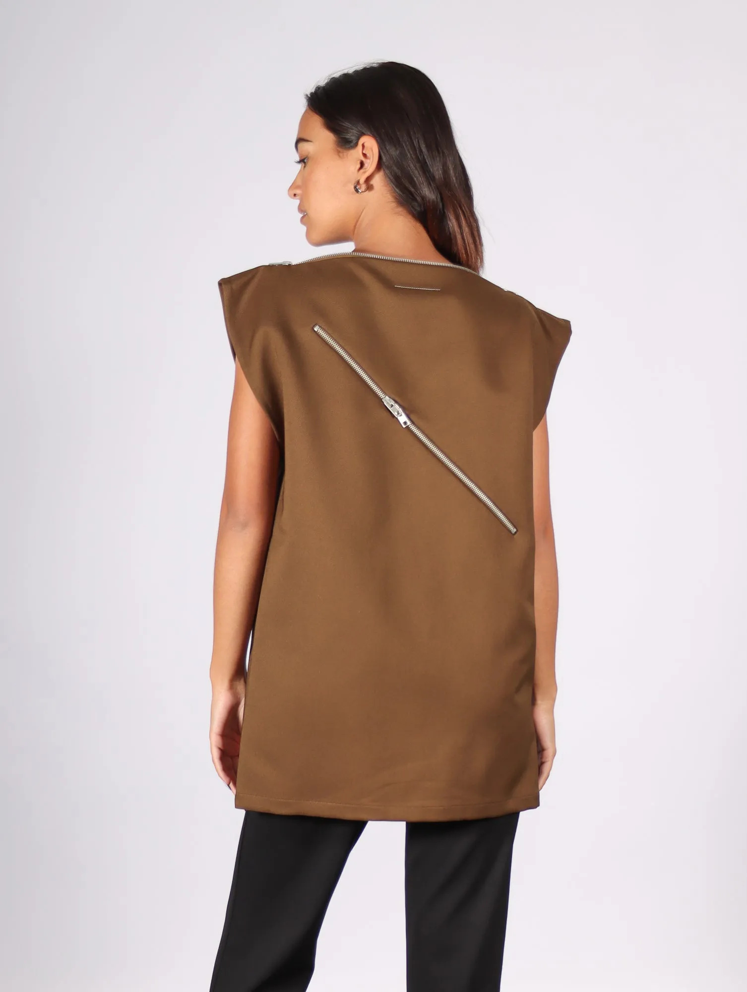 Zipper Top in Khaki by MM6 Maison Margiela